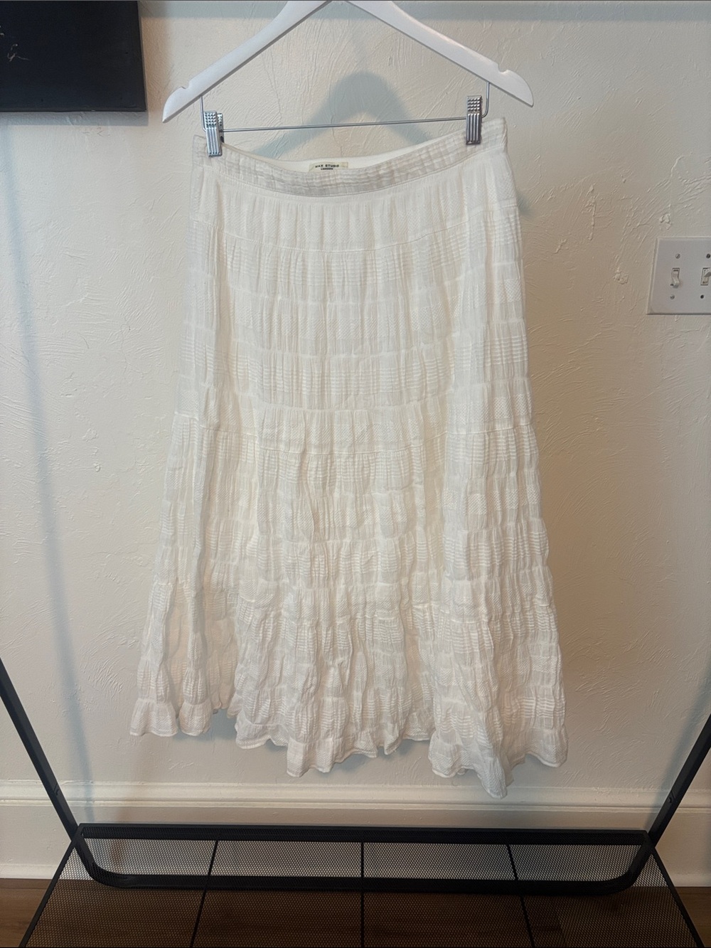 Max Studio Y2K Boho White Tiered Maxi Skirt